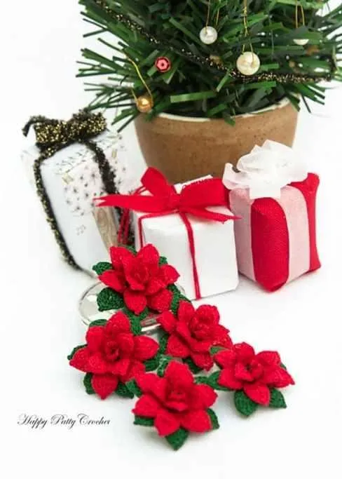 Mini Poinsettia Flower/Мини-цветок Пуансеттия (HappyPattyCrochet)