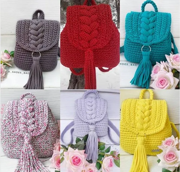 [Вязание]  Рюкзак с косой из трикотажной пряжи (_shoes_bag)
