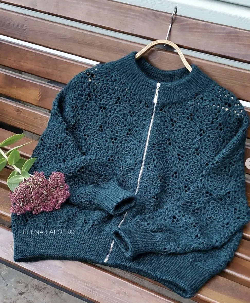 [knits.elena.l] Ажурный бомбер (Елена Лапотько)