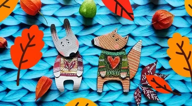 [Lil School] Как нарисовать зверей в свитерах из осенних листьев (Лариса Лебедева)