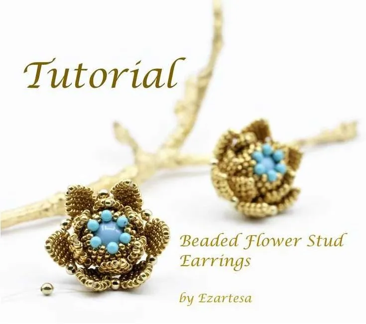Серьги-гвоздики цветы / Beaded Flower Stud Earrings (Ezartesa)