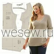 [wesew.ru] Готовая выкройка пуловера для полных женщин Обхват груди 100-122см