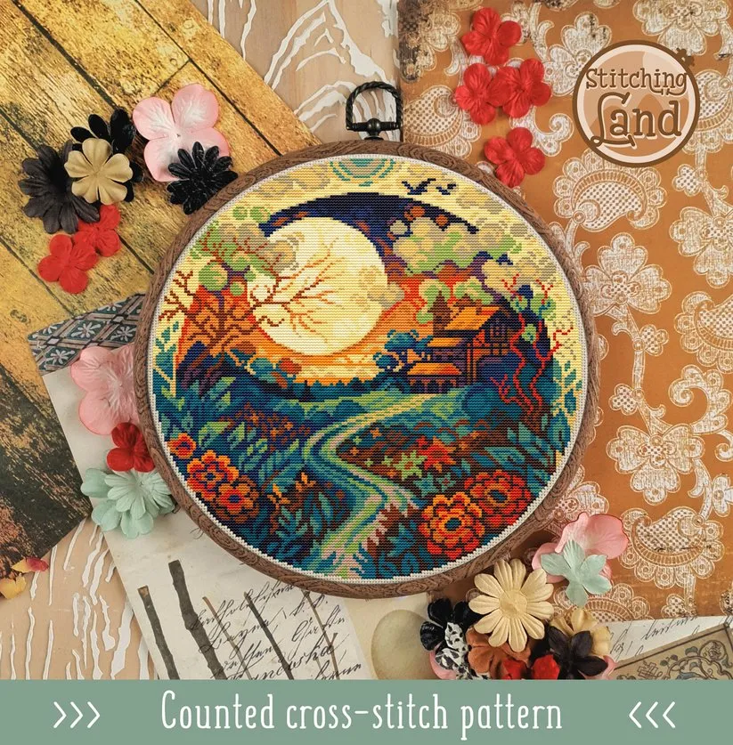 Схема для вышивки крестом «Sunset Lodge» (Stitching Land)