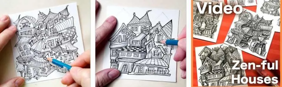 ZEN-FUL houses video Lesson. Домики в стиле дудл-арт (Eni Oken)
