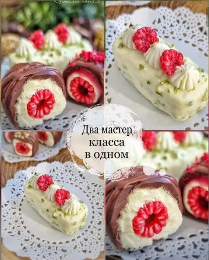 Фисташковый батончик с малиной + Шоколадная конфета с малиной в разрезе (Юлия Козина) @k_yulia_handmade