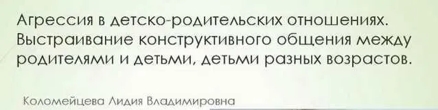 Агрессия в детско-родительских отношениях. Выстраивание конструктивного общения между детьми разных возрастов, родителями и детьми (Лидия Коломейцева)