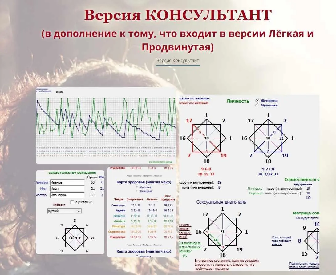 Программа Калькулятор: Зеркальная Матрицы Судьбы и Нео-Нумерология. Версия 8. Версия Консультант (Дмитрий Воронов)