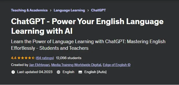 [Udemy] ChatGPT — улучшите изучение английского языка с помощью ИИ (Jan Ekhteyari)