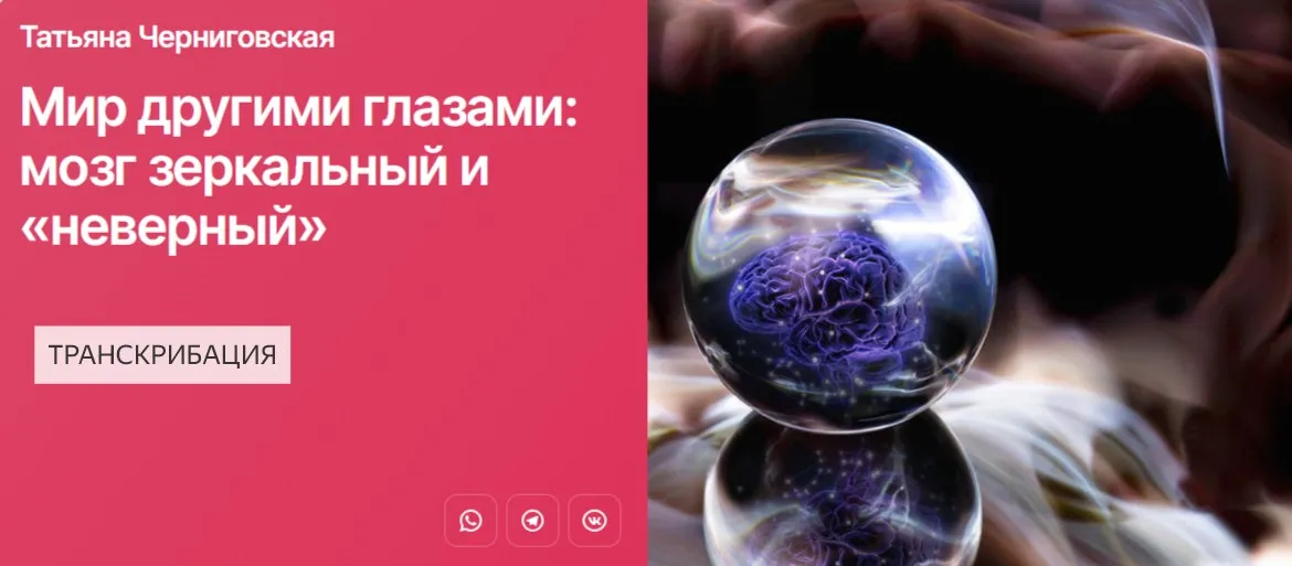 Мир другими глазами: мозг зеркальный и «неверный». Транскрибация (Татьяна Черниговская)