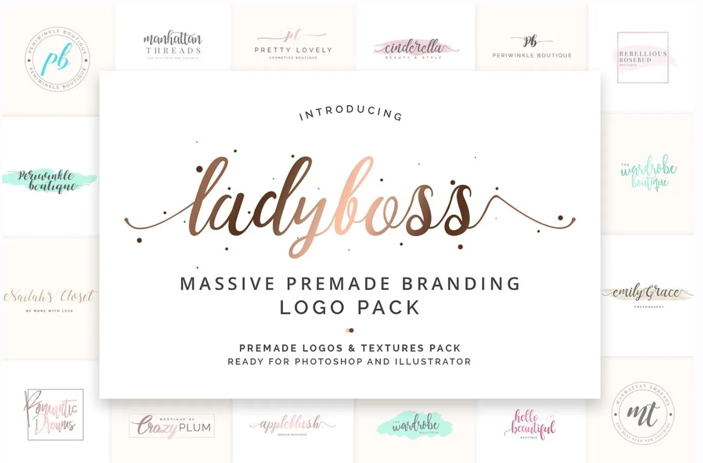 [Creative Market] Ladyboss Logo Pack — 330 логотипов в «женском» стиле. PS & AI