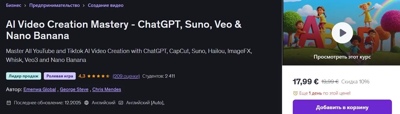 [Udemy] Мастерство создания видео с помощью ИИ — ChatGPT, Suno, Veo и Nano Banana (George Steve, Chris Mendes)
