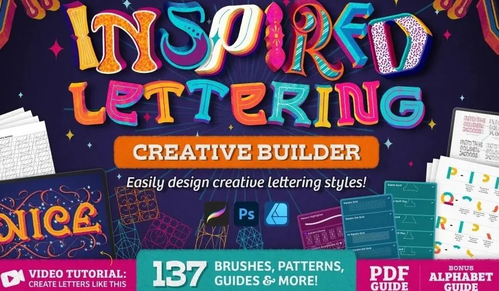 Кисти для создания надписей + рабочие листы / Inspired Lettering Creative Builder (Nico Ng)