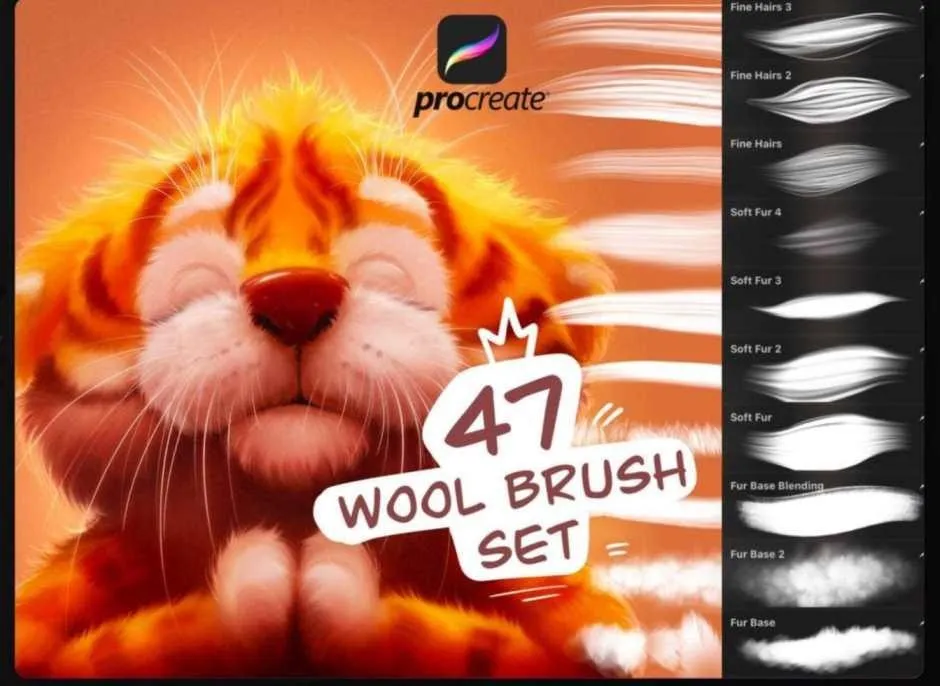 [gumroad.com] 47 Fur / wool brushes for Procreate app / 47 кистей шерсти для Procreate (Kris Plazun)