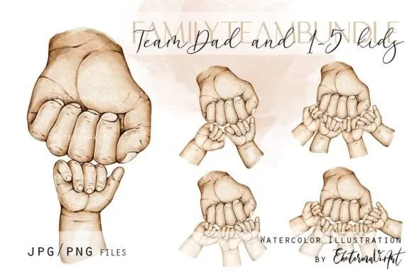 [Creativefabrica] Father's Day My Team Dad and 1-5kids / День отца. Моя команда папа и дети (EkaterinaViArt)