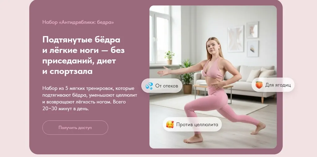 Подтянутые бёдра и лёгкие ноги — без приседаний, диет и спортзала (Анна Кашкарова, Вероника Ахмедова)