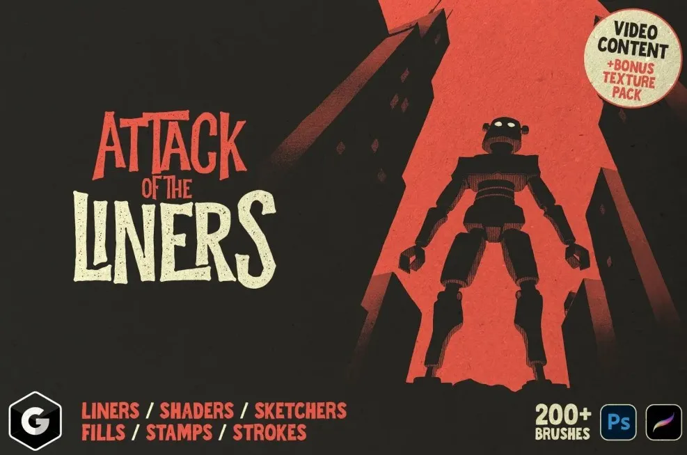 [DesignCuts] Attack Of The Liners - Photoshop And Procreate Brushes (Green Room Media)