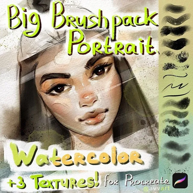 Portrait Watercolor Big BrushPack for Procreate  (avvart)