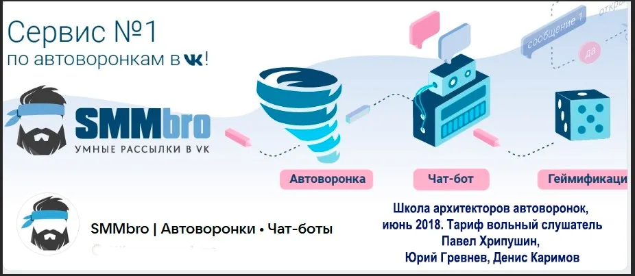 [SMMbro. Автоворонки. Чат-боты] Школа архитекторов автоворонок, июнь 2018. Тариф вольный слушатель (Павел Хрипушин, Юрий Гревнев, Денис Каримов)