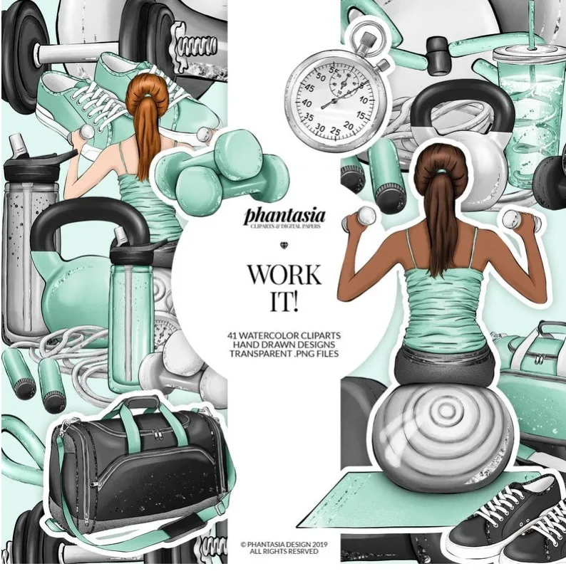 [PhantasiaDesign] Fitness Watercolor Clipart