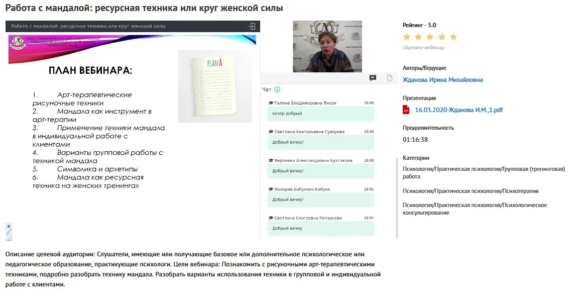 Вебинар «Работа с мандалой: ресурсная техника или круг женской силы» (Ирина Жданова)