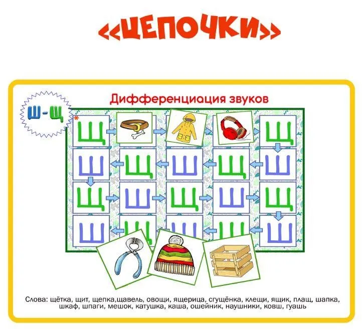 [razvdeteimsk] Логопедическое пособие «Цепочки». Дифференциация звуков Ш-Щ (Наталья Грицуник)