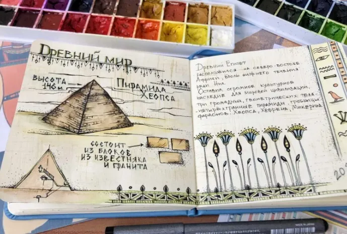 [hurlyburlyschool] Древний мир. Египет. 2 блок из курса. Первые шаги в историю искусств. Скетчбук