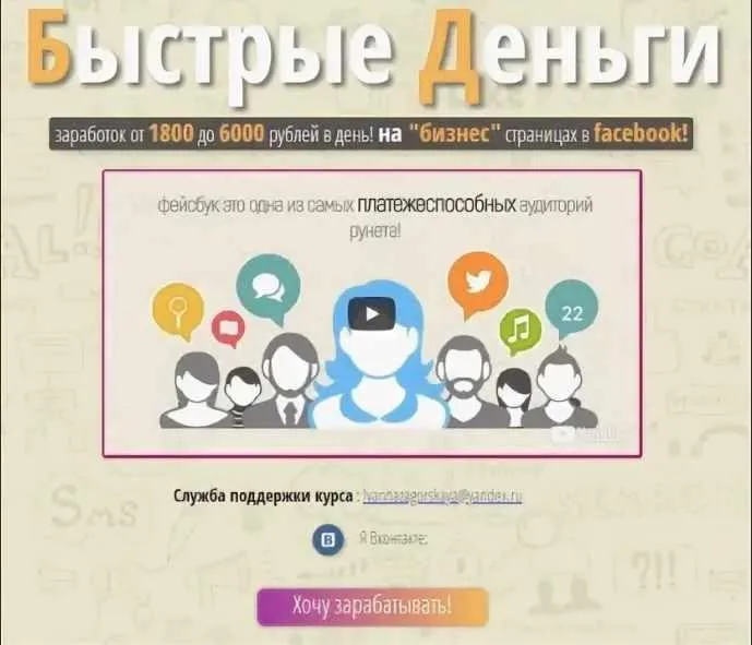 «Быстрые деньги» - зарабатывай на бизнес страницах в Facebook от 1800 до 6000 рублей в день (Иванна Загорская)