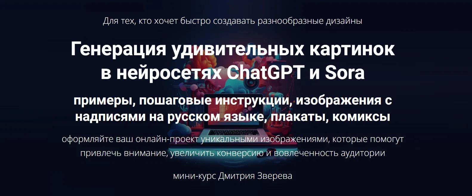 Генерация удивительных картинок в нейросетях ChatGPT и Sora. Тариф Мини курс по картинкам в ChatGPT и Sora (Дмитрий Зверев)
