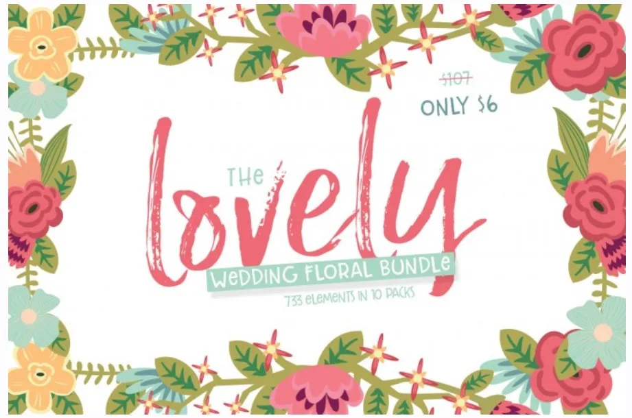 [thehungryjpeg] Цветочный набор графики, более 733 элементов. The Lovely Floral Wedding Bundle