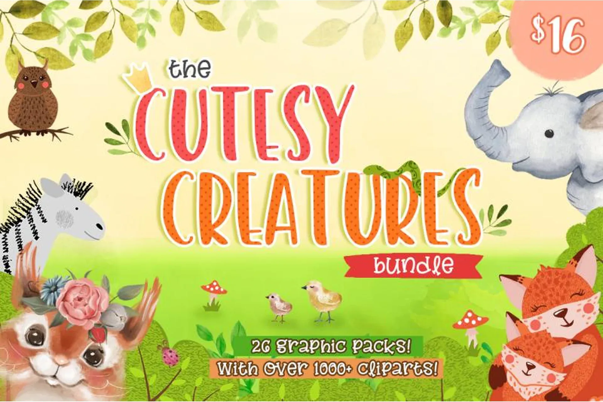[TheHungryJPEG] Набор графики The Cutesy Creatures Bundle / Милые зверята