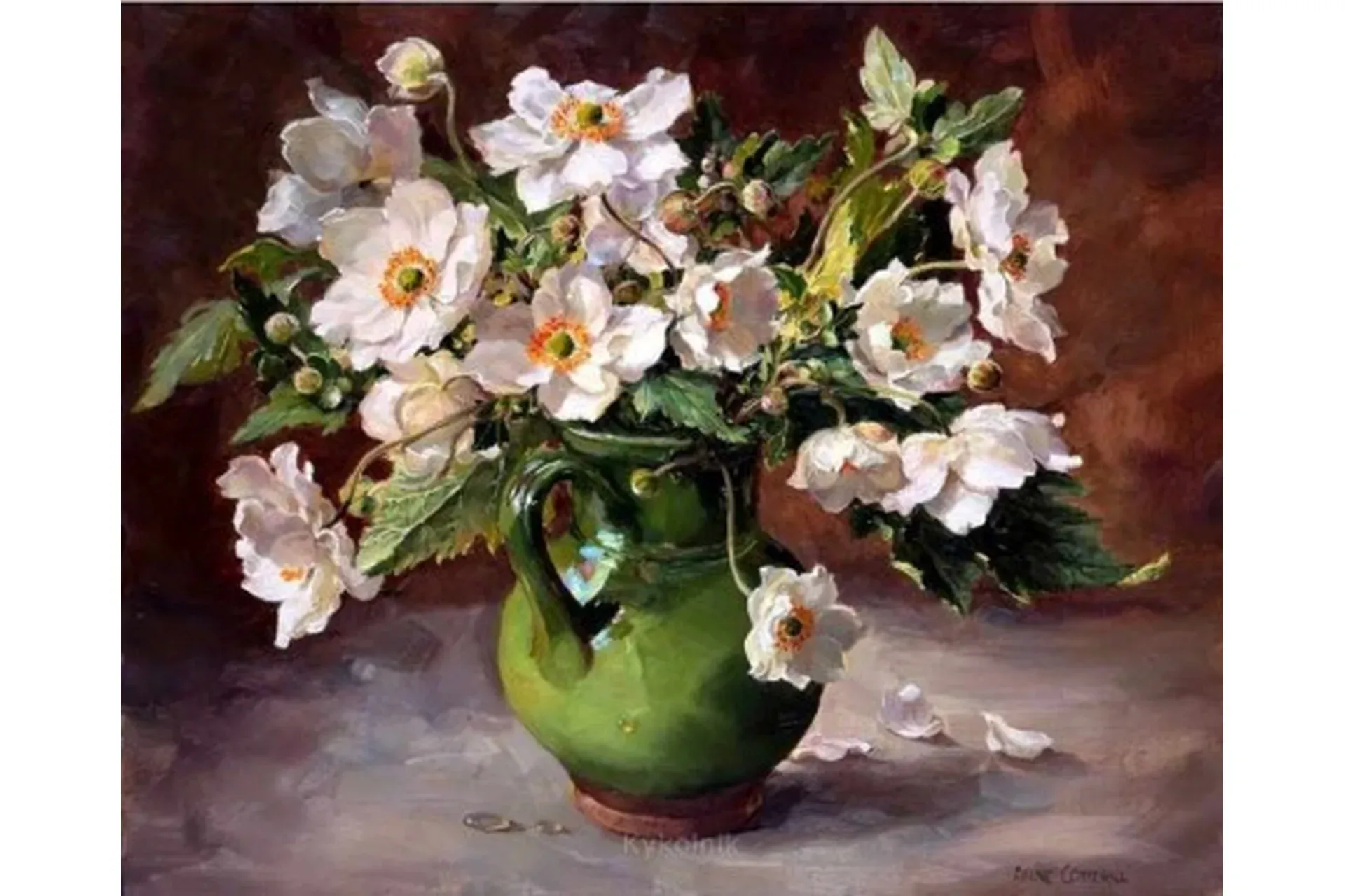 Цветочный букет в зеленом кувшине (Александр Кугель)