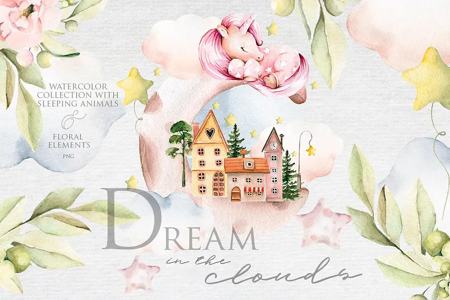 [CrativeMarket] Dream in the clouds. Watercolor set (60secondsArt)