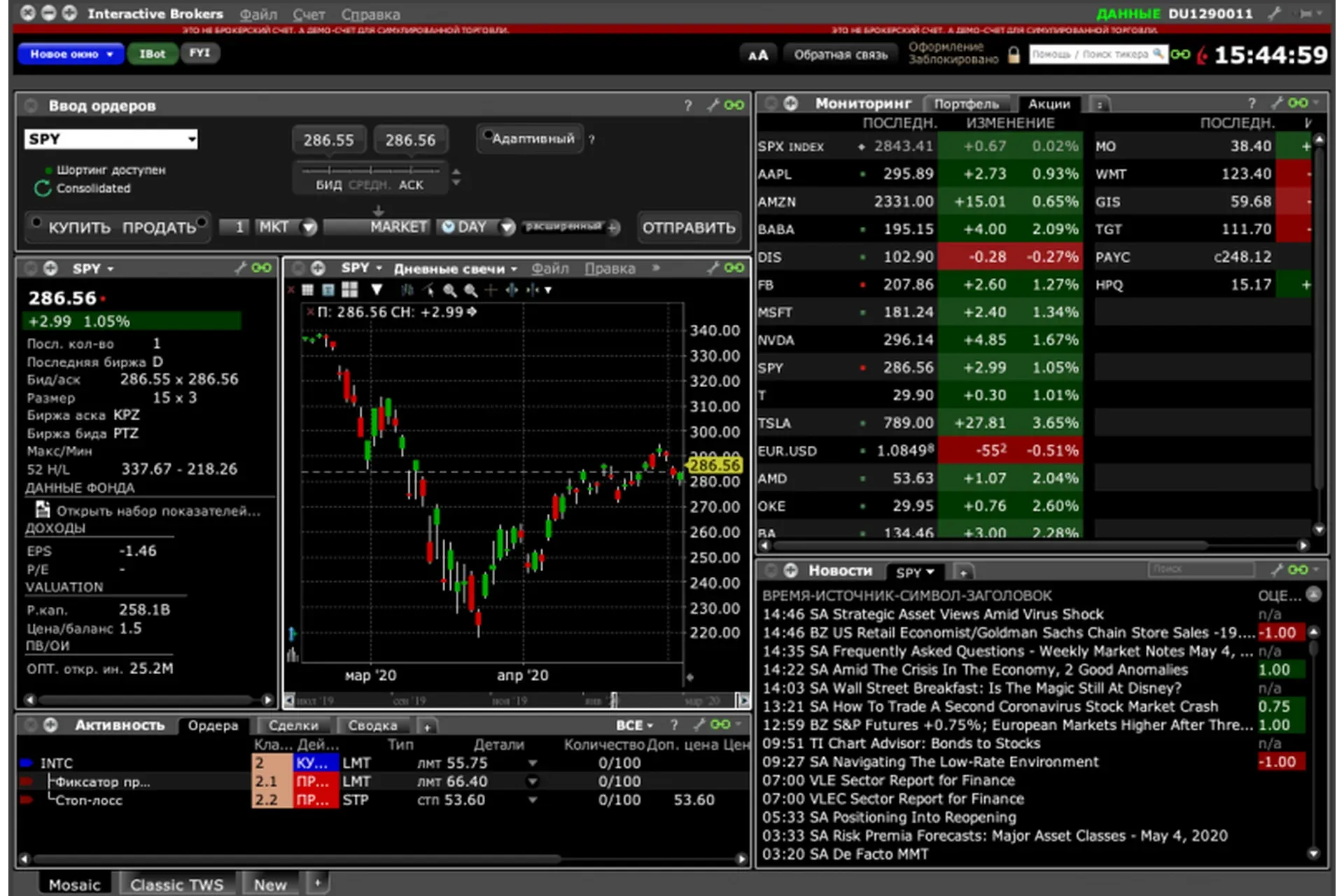 Работа с терминалом TWS от Interactive Brokers (Оксана Гафаити)