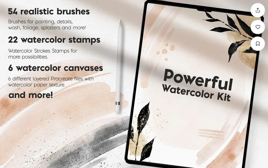 [Creativemarket] Powerful Watercolor Kit - Мощный набор акварельных кистей  (PeDe Designs)