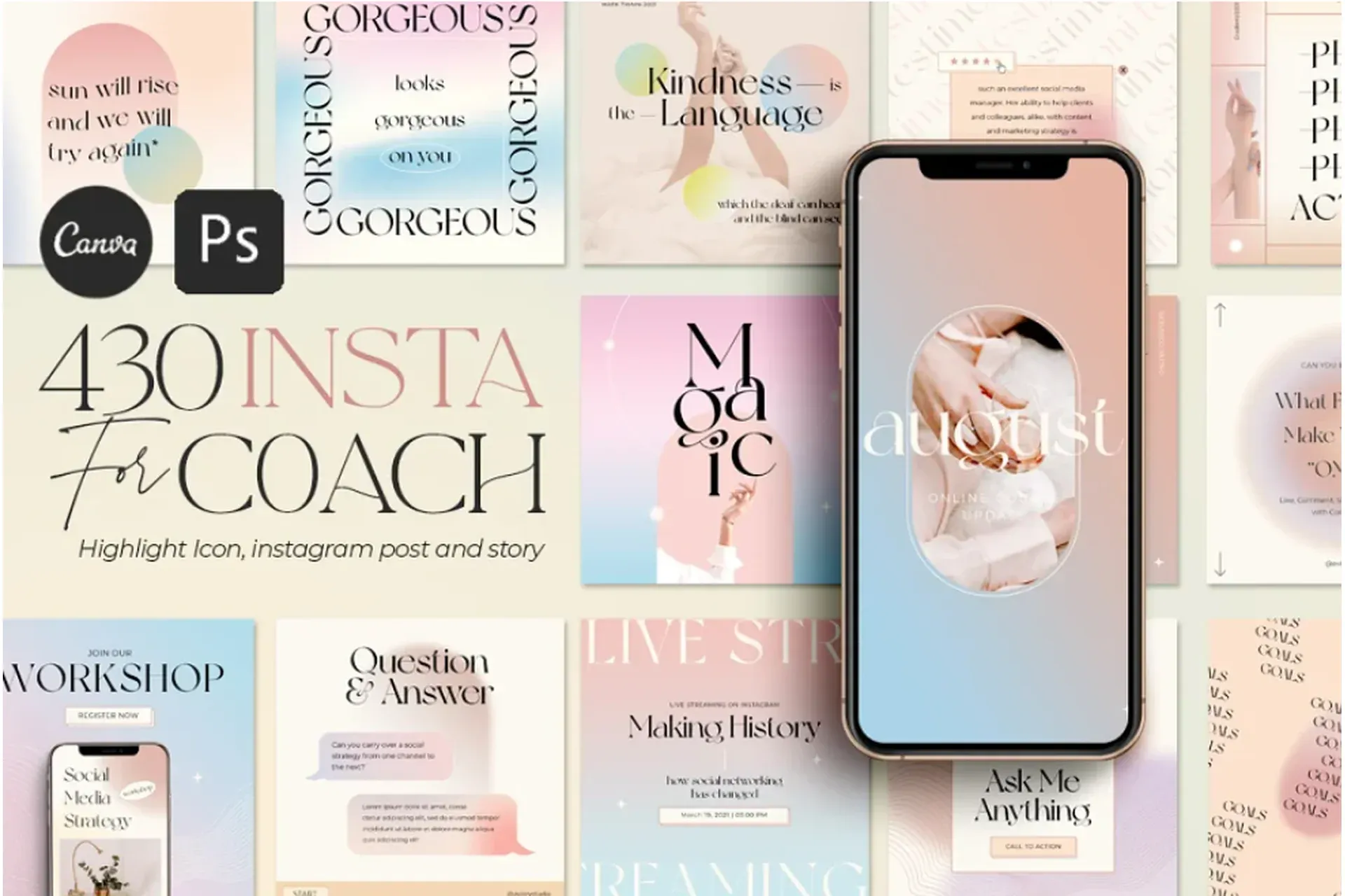[CreativeMarket] Instagram Gradient Coach. Canva PS / Шаблоны для инстаграм (Eviory)