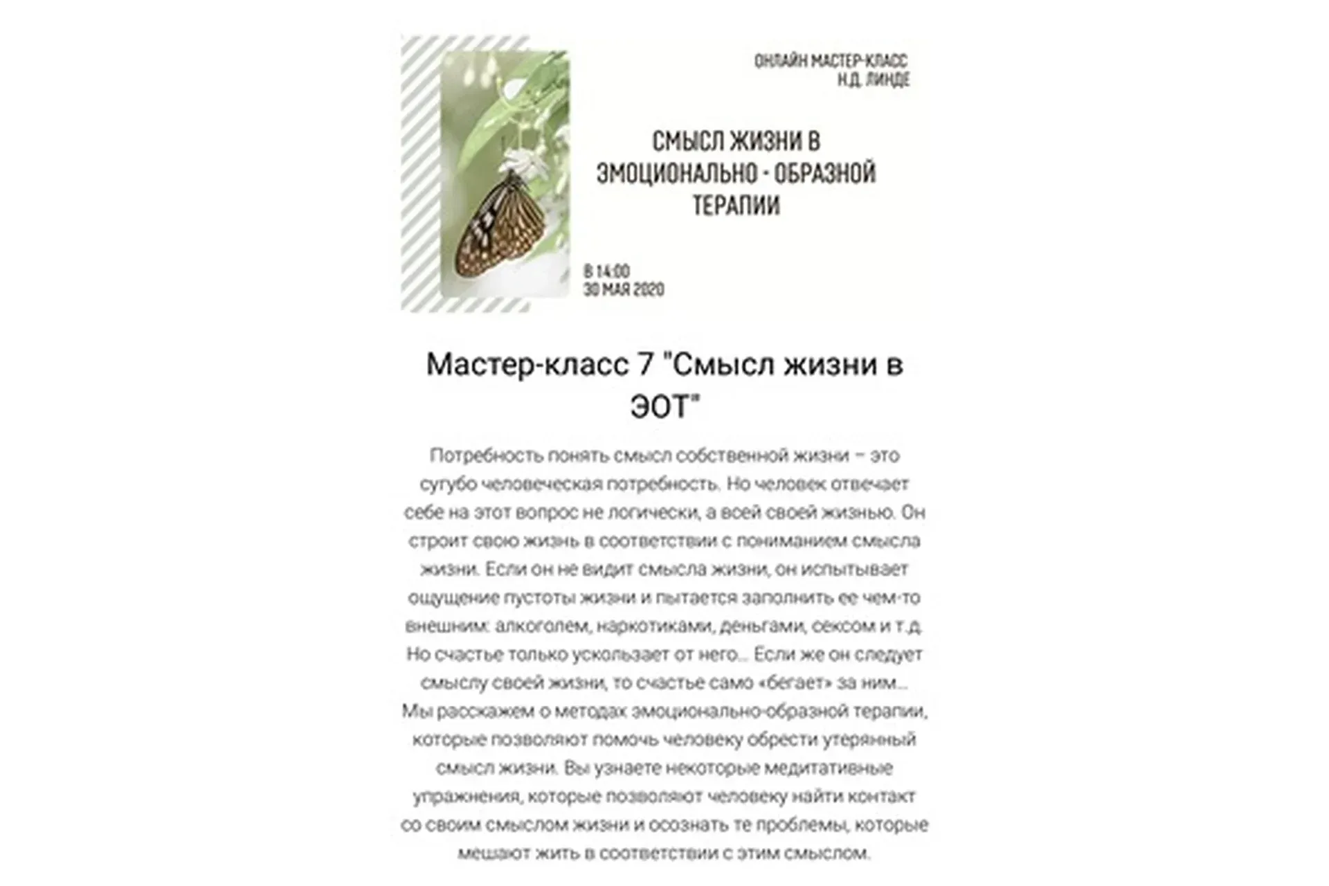 Смысл жизни в Эмоционально-Образной Терапии (Николай Линде)