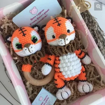 [Toys_knit_anny] Тактильный тигрёнок и погремушка (Анна Борисова)