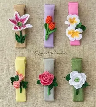Flower Hair Clips Set/Набор заколок для волос с цветами (HappyPattyCrochet)