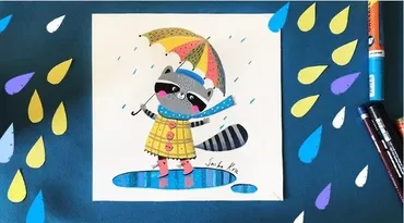 [Lil School] Как нарисовать енота под зонтом (Саша Крю)