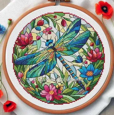 [crossstitchpictorial] Витражная стрекоза. Цветы летнего сада (Viktoriia Pakhomova)