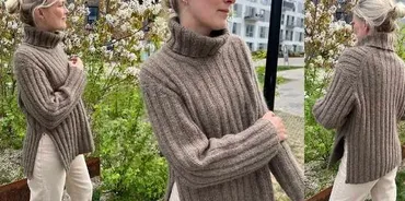 Свитер с японским плечом вязаный спицами резинкой Hazel (PetiteKnit)