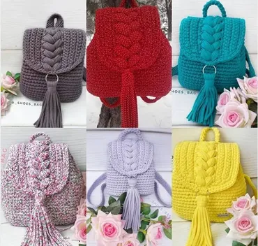[Вязание]  Рюкзак с косой из трикотажной пряжи (_shoes_bag)