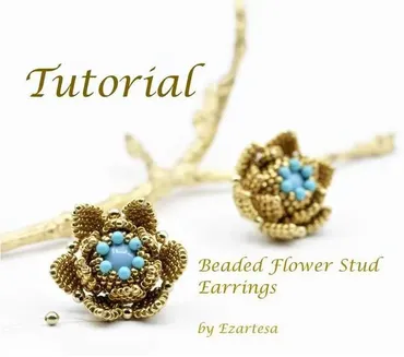 Серьги-гвоздики цветы / Beaded Flower Stud Earrings (Ezartesa)