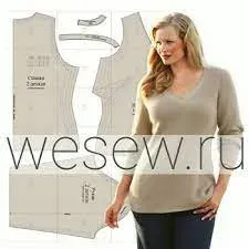 [wesew.ru] Готовая выкройка пуловера для полных женщин Обхват груди 100-122см
