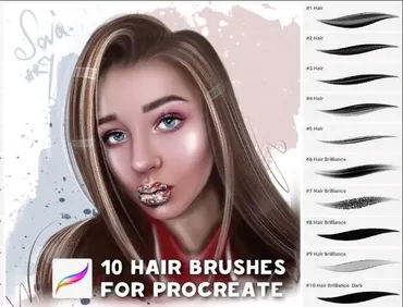 Кисти procreate. Кисти для волос (Алина Сова)