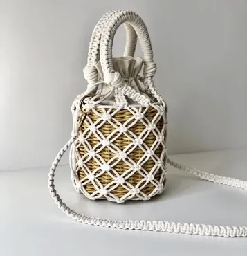 [macrame_set] Сумочка-авоська с плетеной круглой корзиной (Елена Иванова)