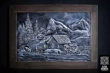 Искусство барельефа. Панно Домик в горах (Елена Якимова)