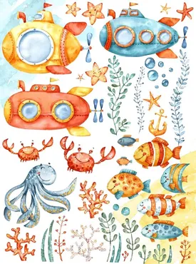 [Mirramian.art] Акварельный Набор Морской Субмарина (Ксения Фёдорова)