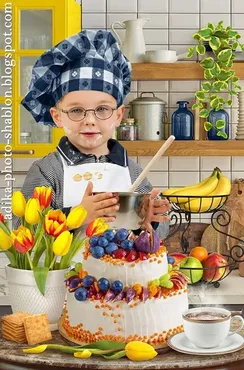 Детский фотошаблон в PSD к 8 Марта «С праздником!» (Adika)