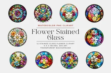 [Creativefabrica] Flower Stained Glass & Background / Цветочный витраж и фон (Cecily Arts)